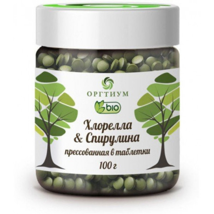 Хлорелла & Спирулина в таблетках 100 г (Оргтиум) Хлорелла & Спирулина в таблетках 100 г (Оргтиум)
