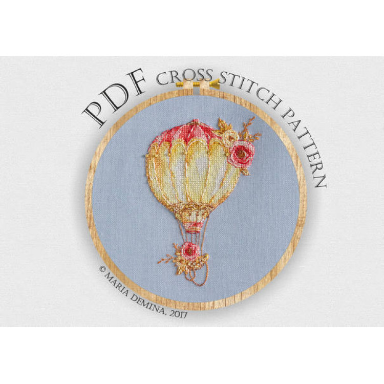 Акварельный воздушный шар с цветами - схема для вышивки крестом Акварельный воздушный шар с цветами - схема для вышивки крестом