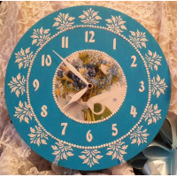 Часы Голубое настроение. D 30см. Выполнены в технике декупаж, декорированы рельефом шпатлевкой.